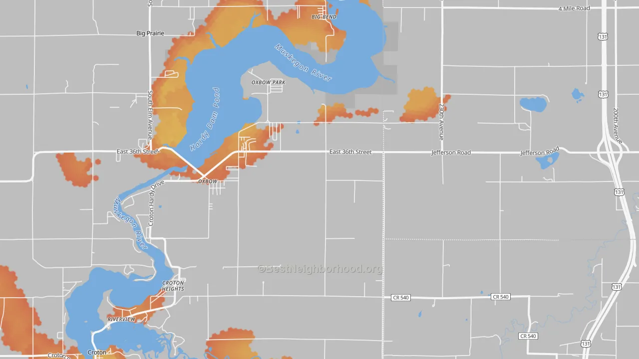 Bike Grade map of Croton Heights, MI
