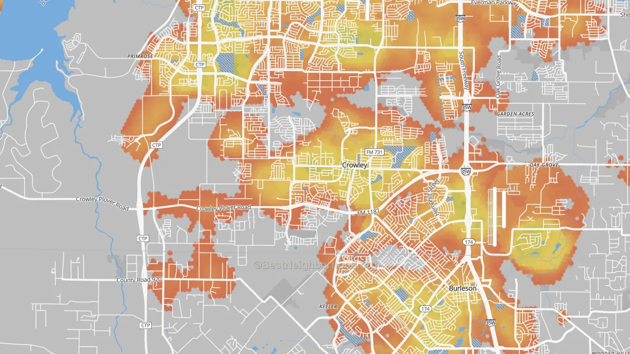 Bike Grade map of Crowley, TX