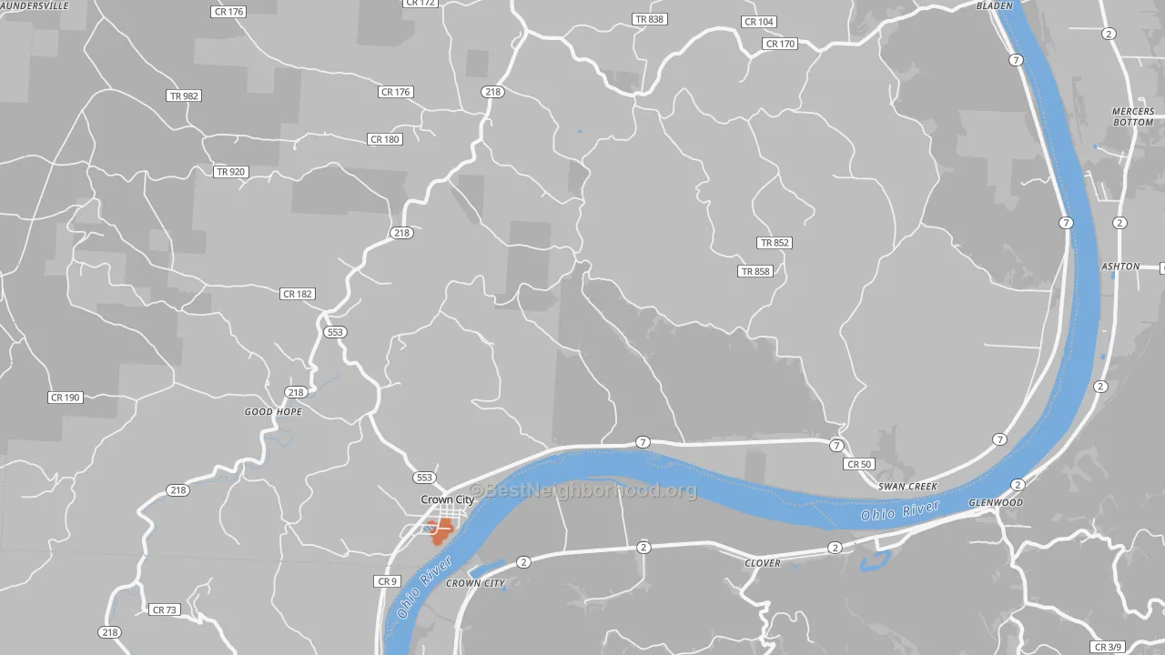 Bike Grade map of Crown City, OH