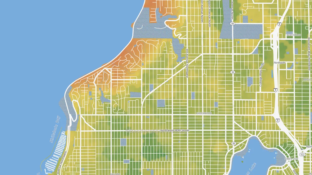 Bike Grade map of Crown Hill, Seattle, WA