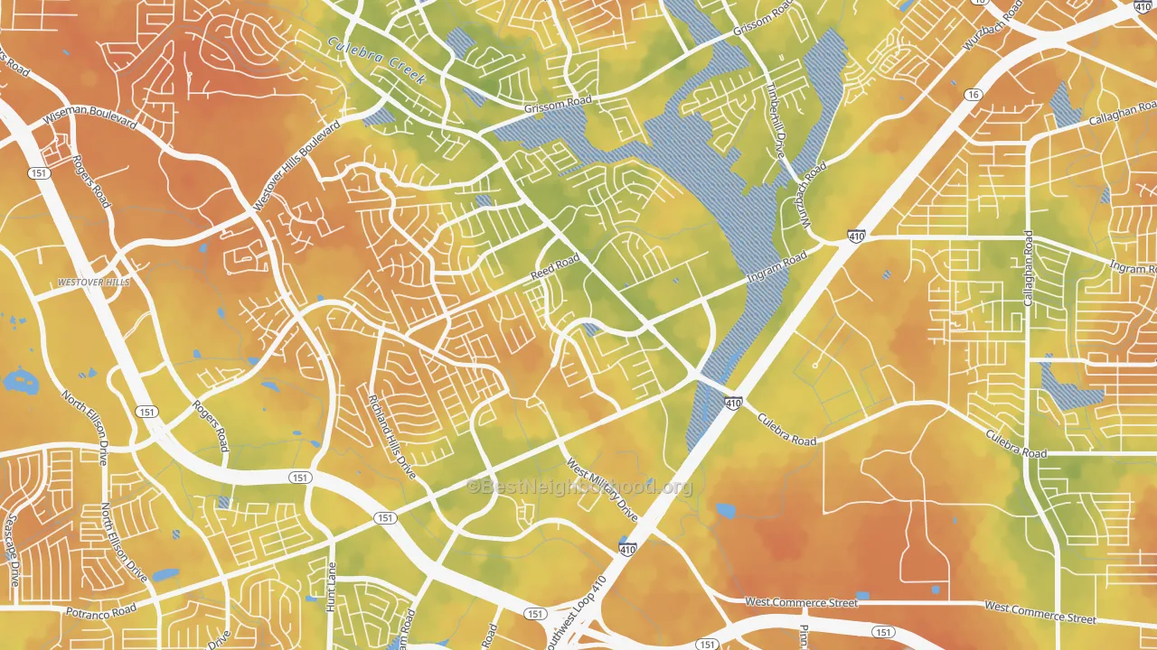Bike Grade map of Crown Meadows, San Antonio, TX