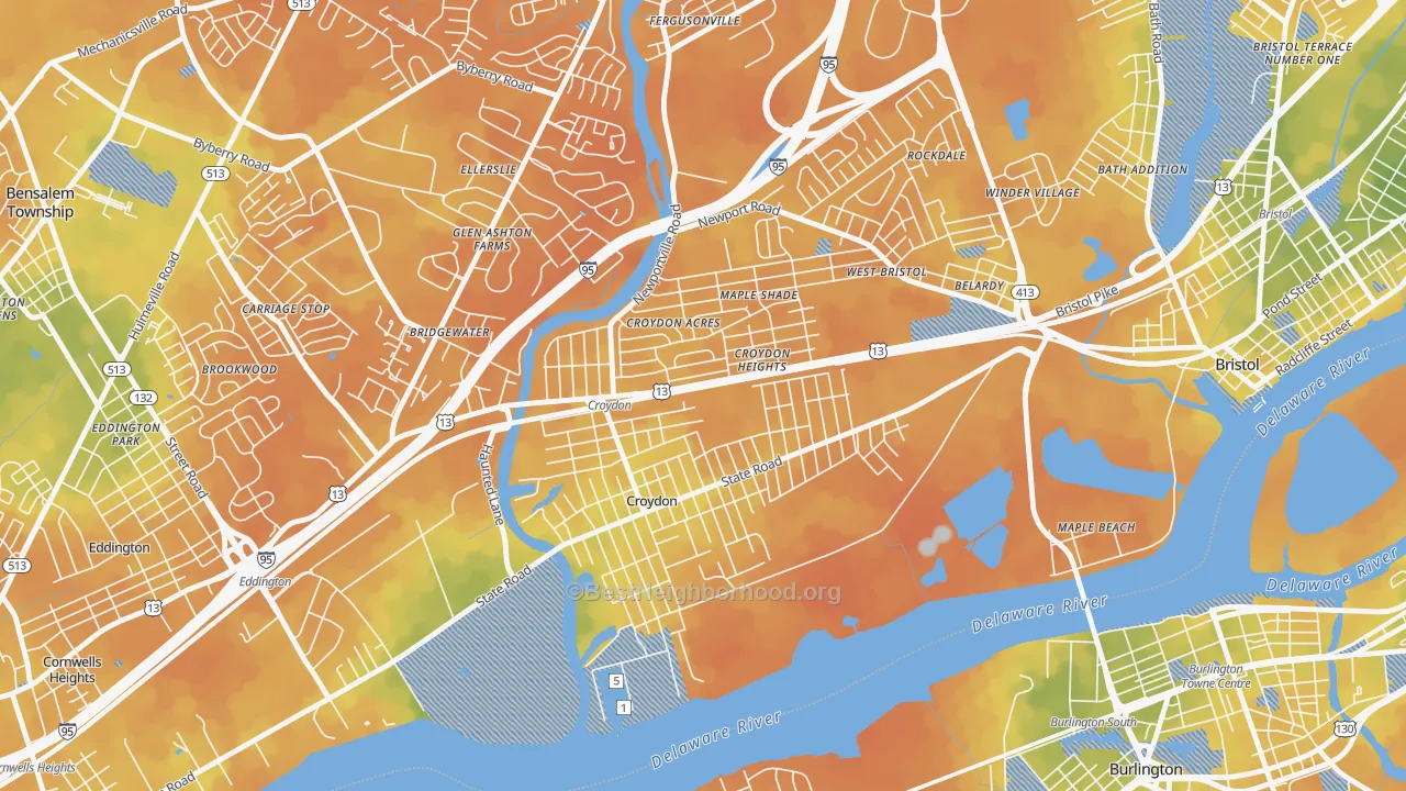 Bike Grade map of Croydon, PA