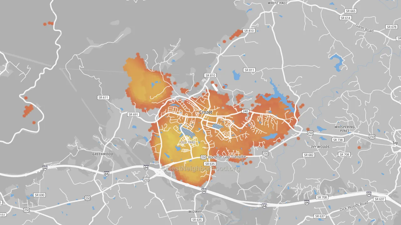 Bike Grade map of Crozet, VA