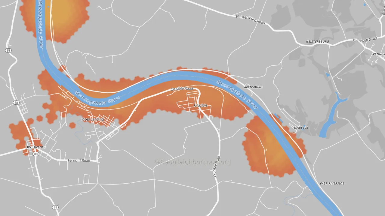 Bike Grade map of Crucible, PA