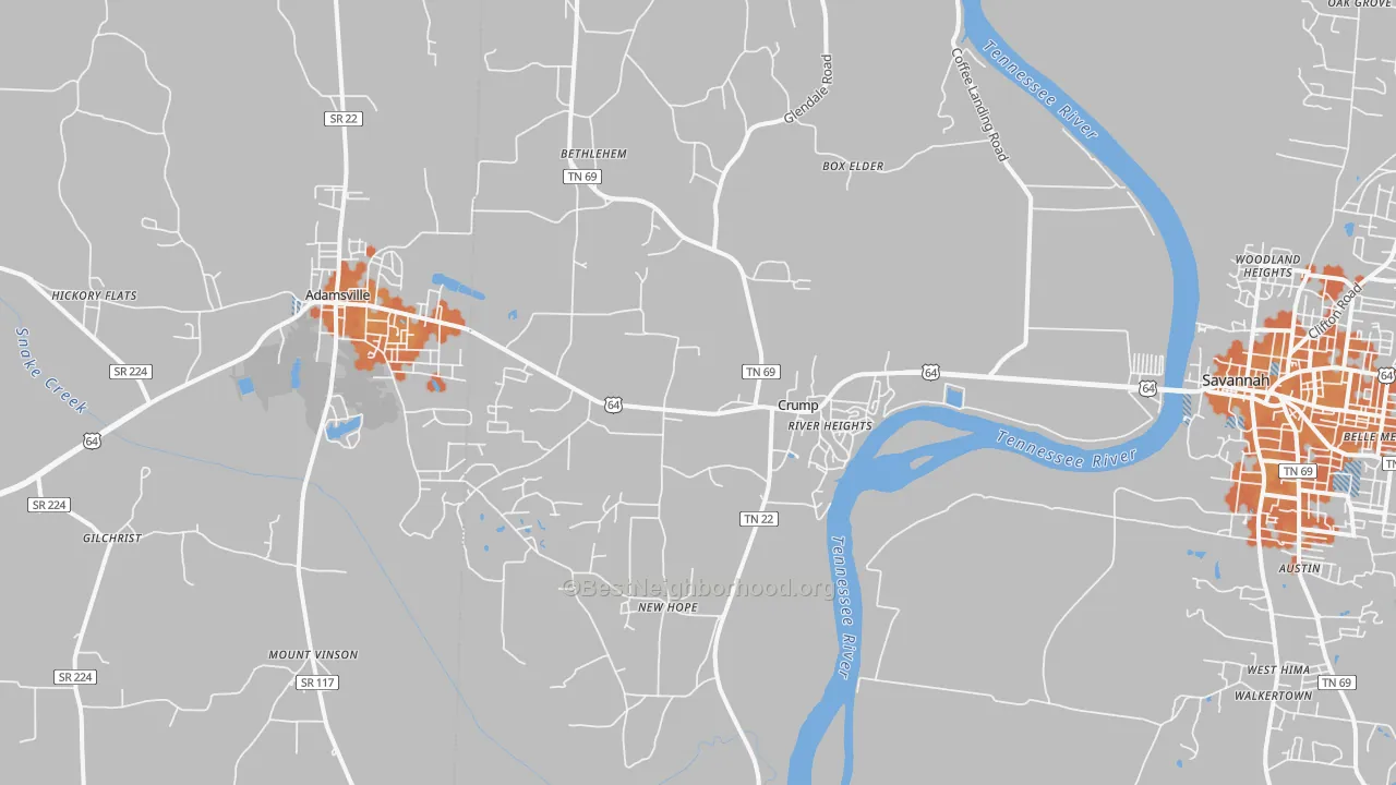 Bike Grade map of Crump, TN