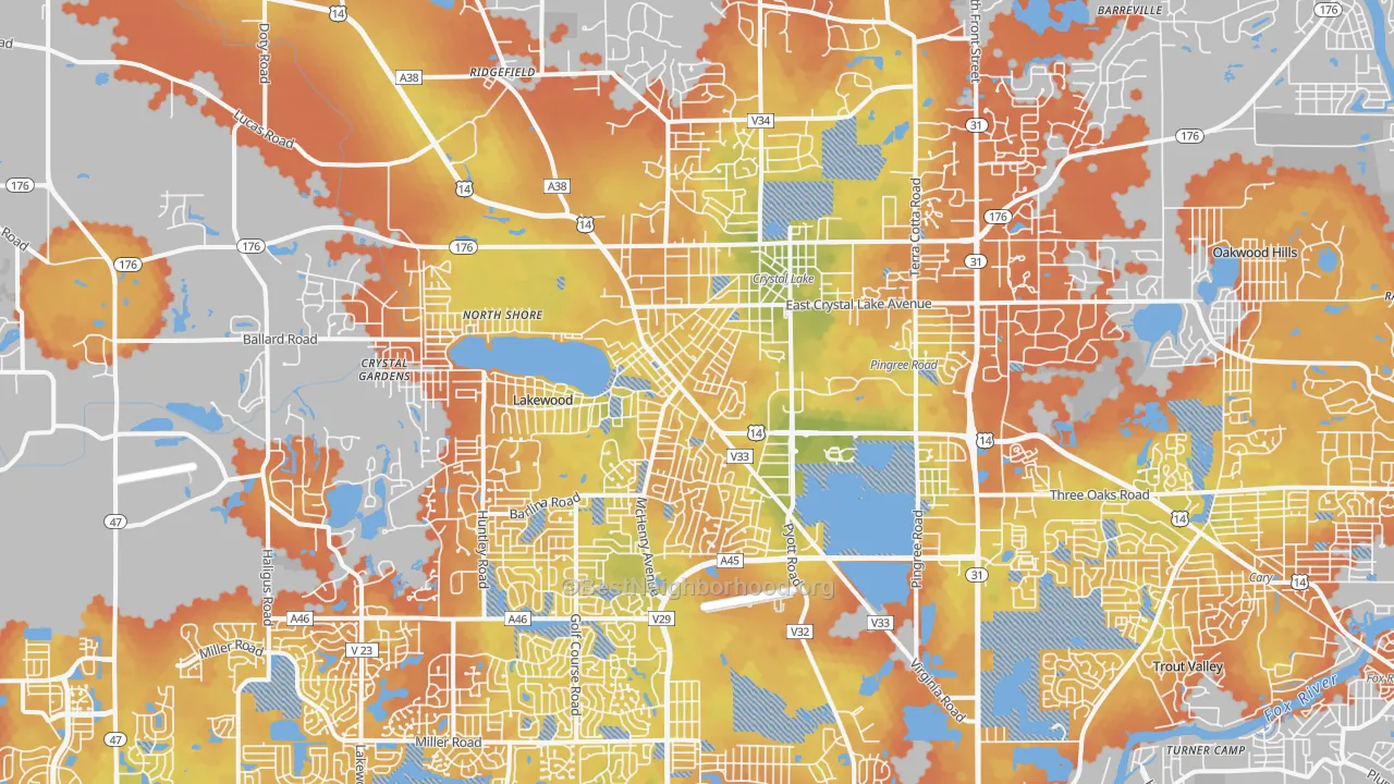 Bike Grade map of Crystal Lake, IL