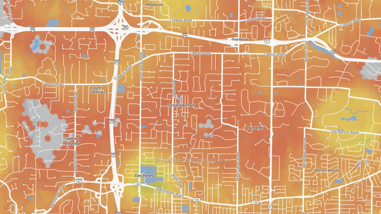 Bike Grade map of Crystal Lake Park, MO