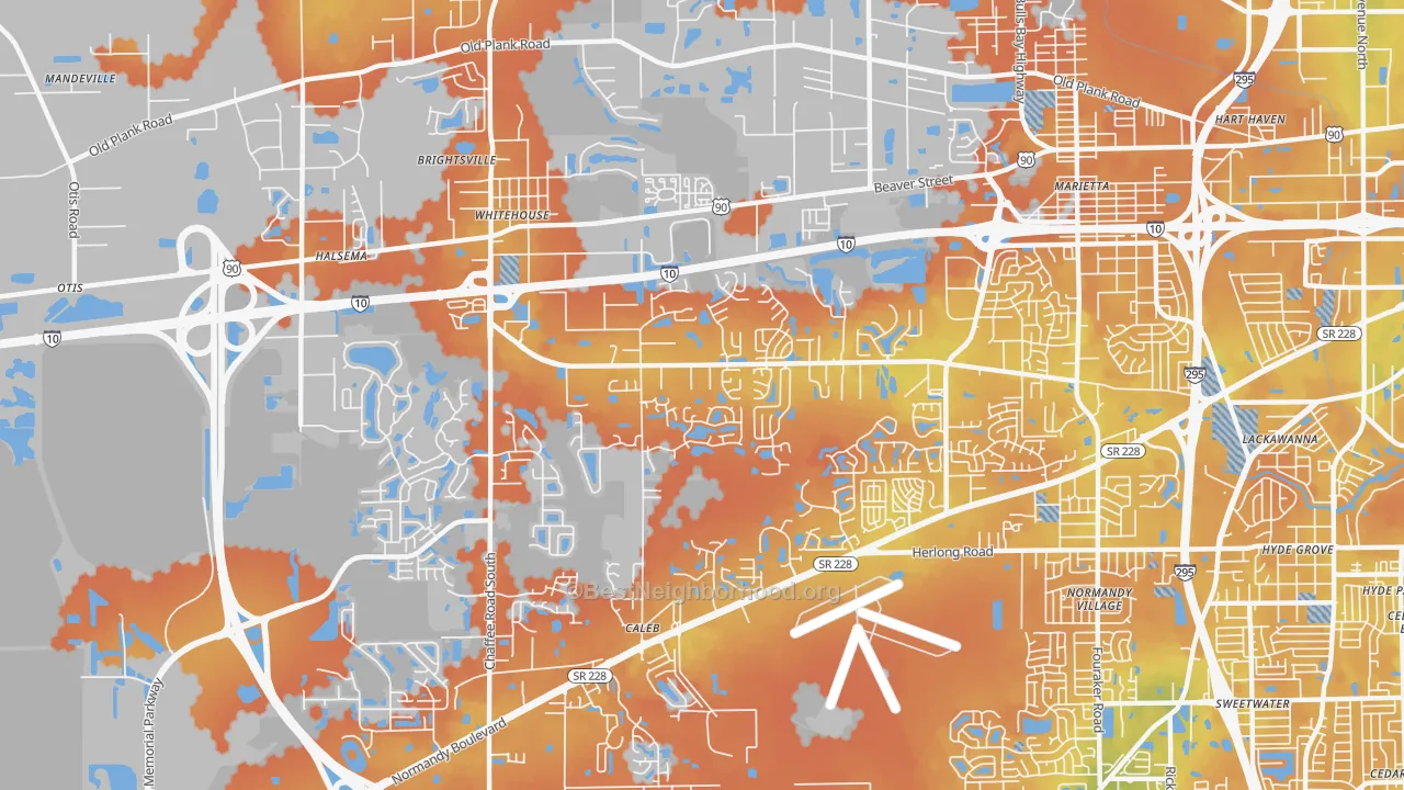 Bike Grade map of Crystal Springs, Jacksonville, FL