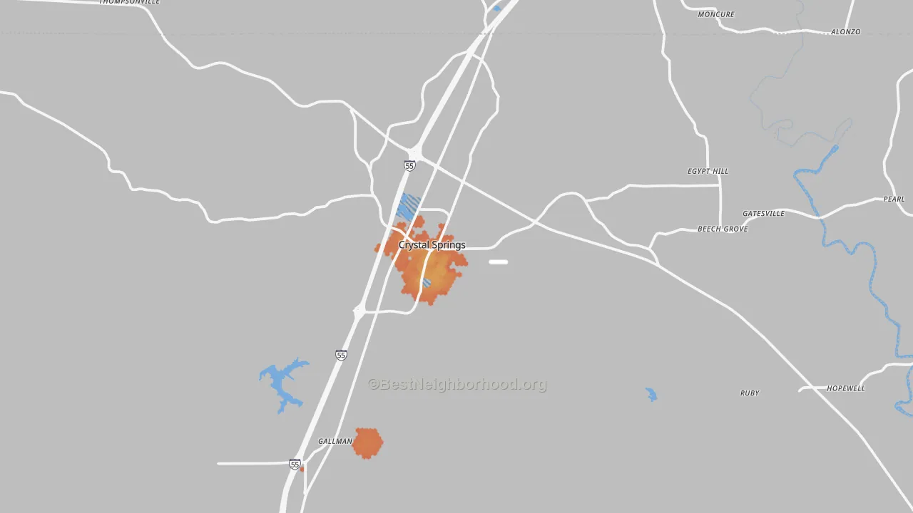 Bike Grade map of Crystal Springs, MS