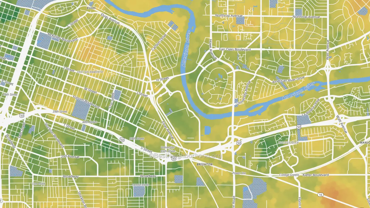 Bike Grade map of Csus, Sacramento, CA