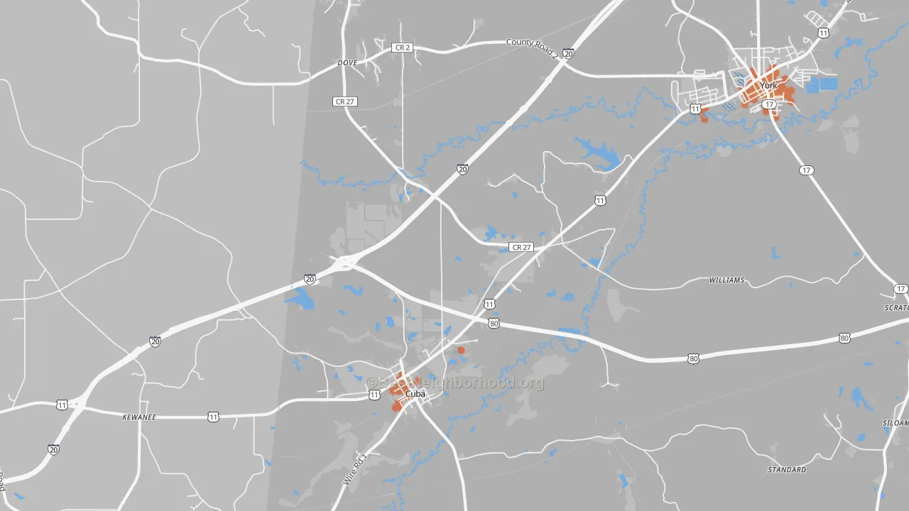 Bike Grade map of Cuba, AL