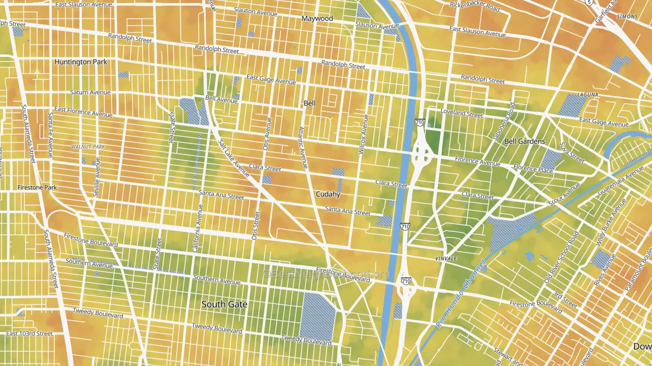 Bike Grade map of Cudahy, CA