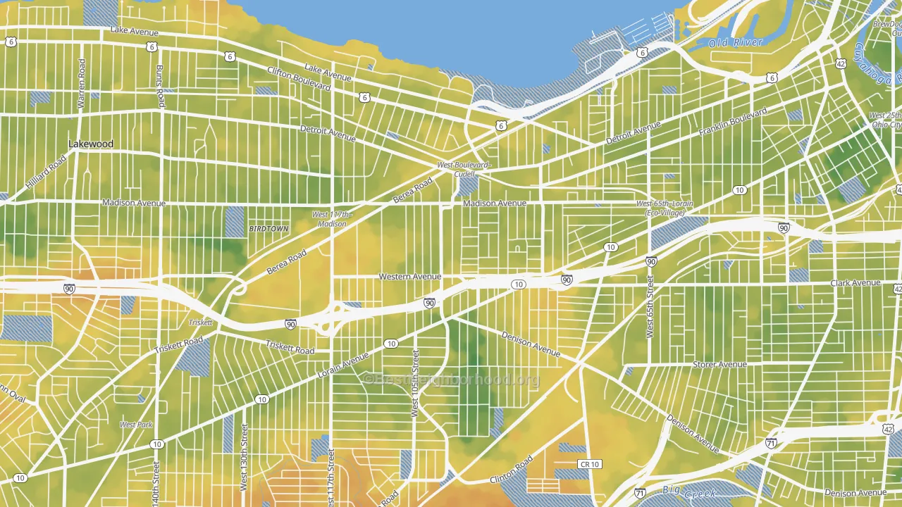 Bike Grade map of Cudell, Cleveland, OH