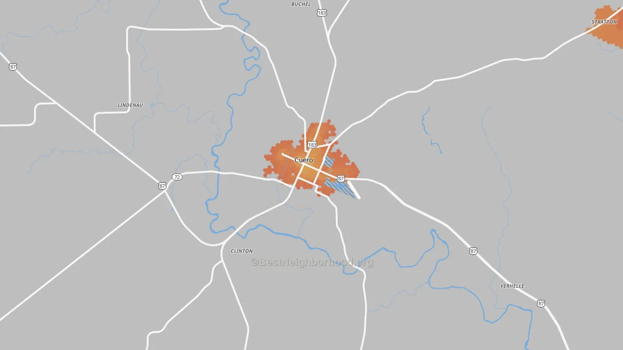 Bike Grade map of Cuero, TX