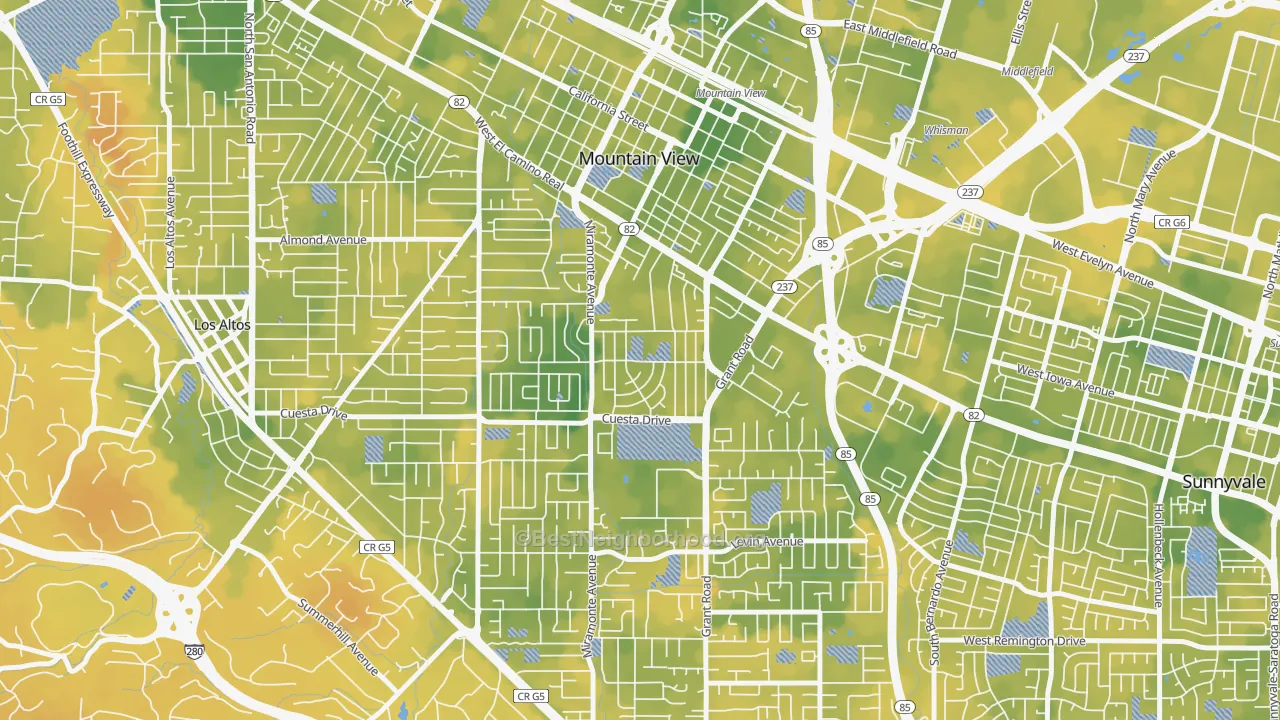 Bike Grade map of Cuesta Park, Mountain View, CA