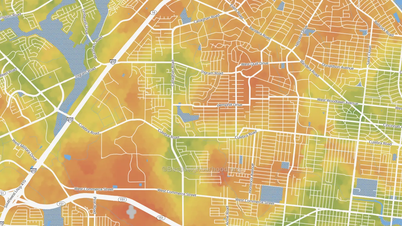 Bike Grade map of Culebra Park, San Antonio, TX