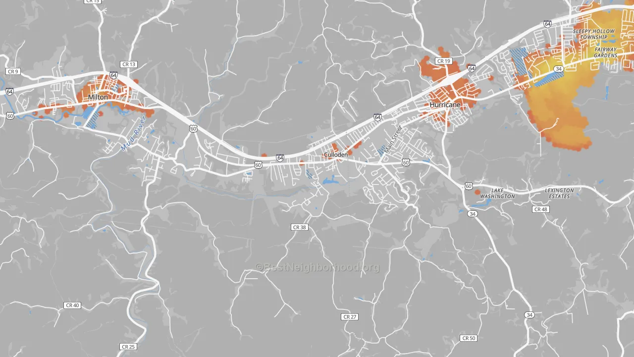 Bike Grade map of Culloden, WV