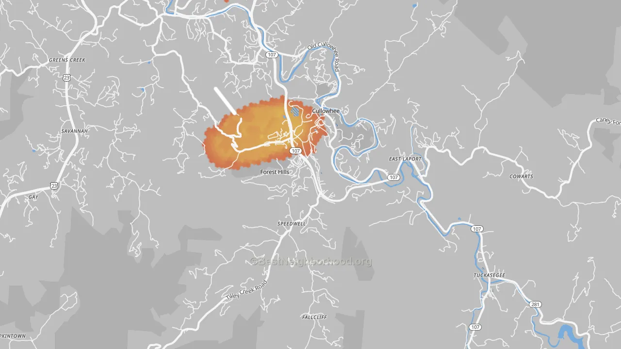 Bike Grade map of Cullowhee, NC