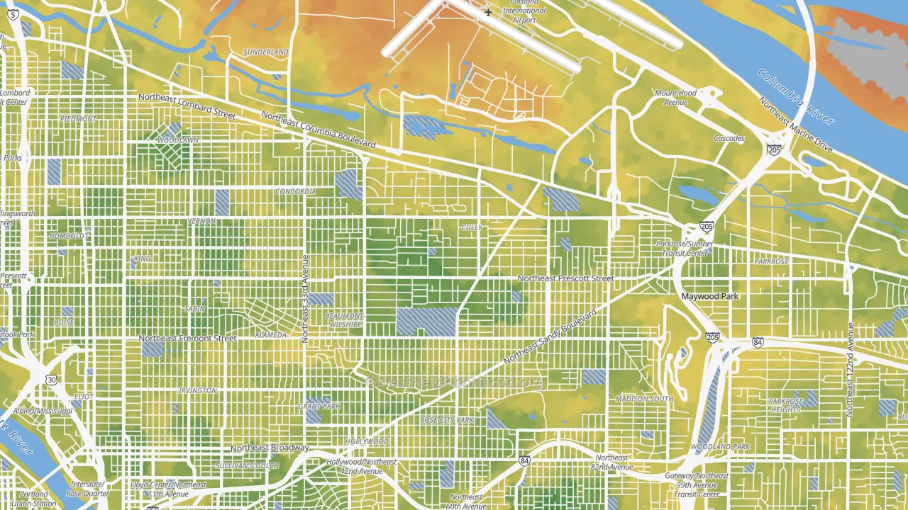 Bike Grade map of Cully, Portland, OR