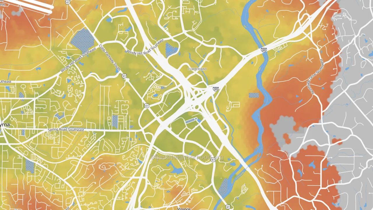 Bike Grade map of Cumberland, Atlanta, GA