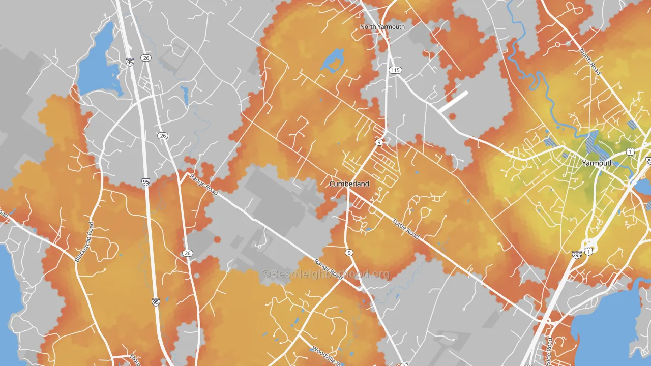 Bike Grade map of Cumberland Center, ME