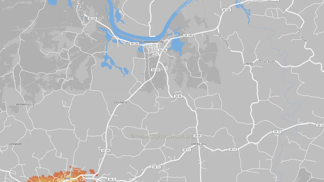 Bike Grade map of Cumberland City, TN