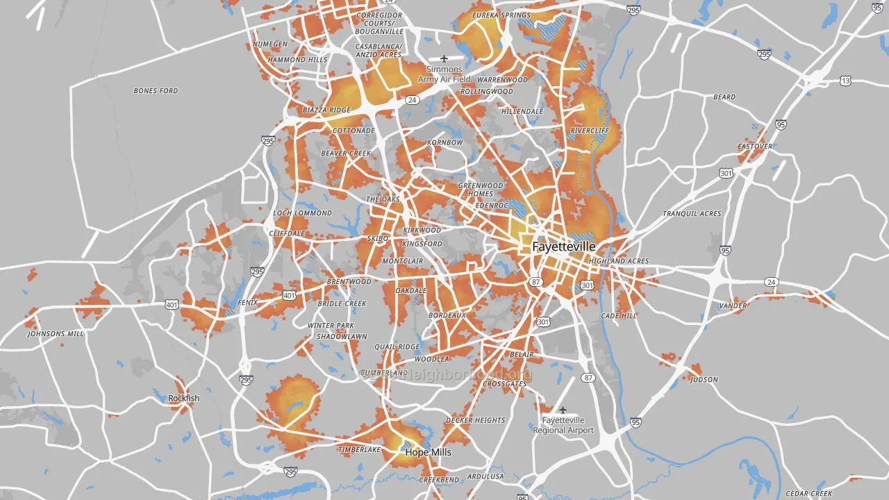 Bike Grade map of Cumberland County, NC