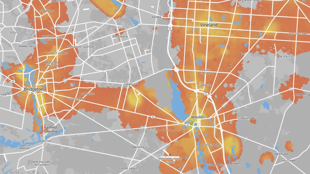 Bike Grade map of Cumberland County, NJ