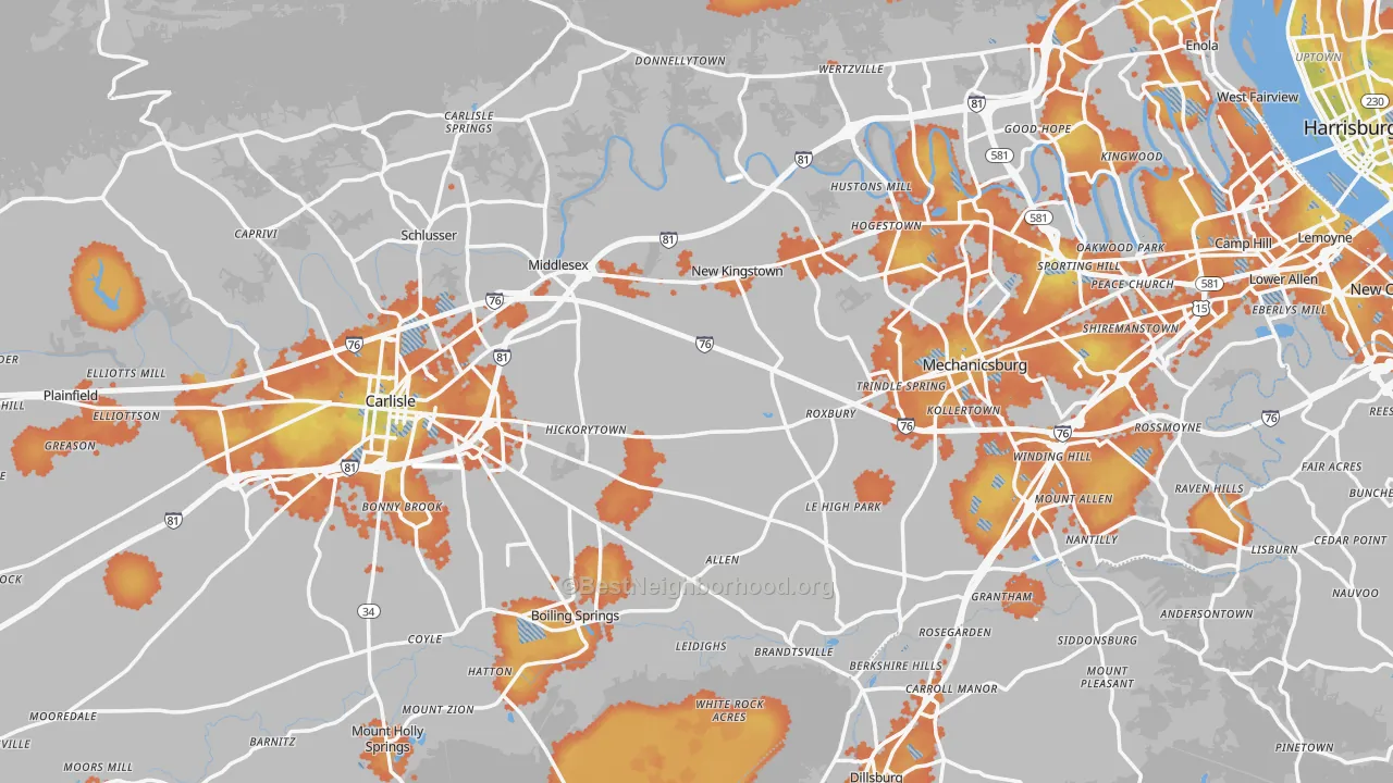 Bike Grade map of Cumberland County, PA