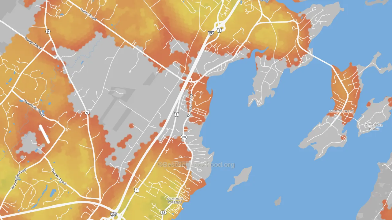 Bike Grade map of Cumberland Foreside, ME