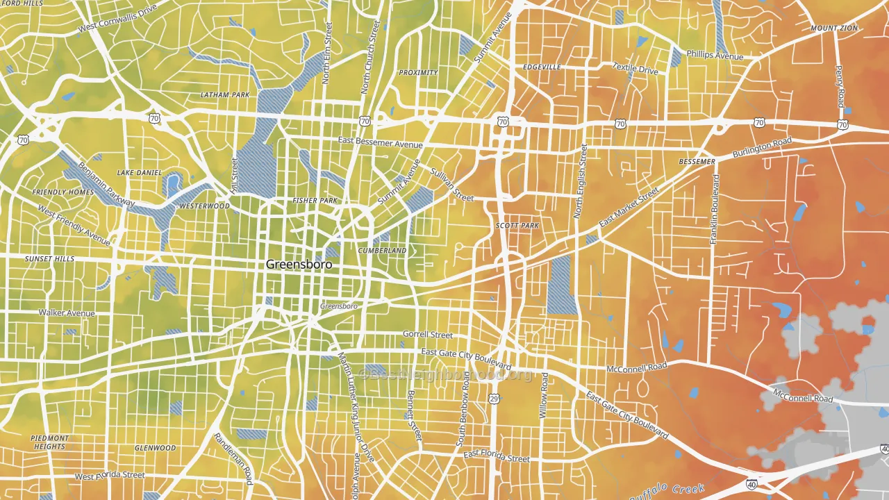 Bike Grade map of Cumberland, Greensboro, NC