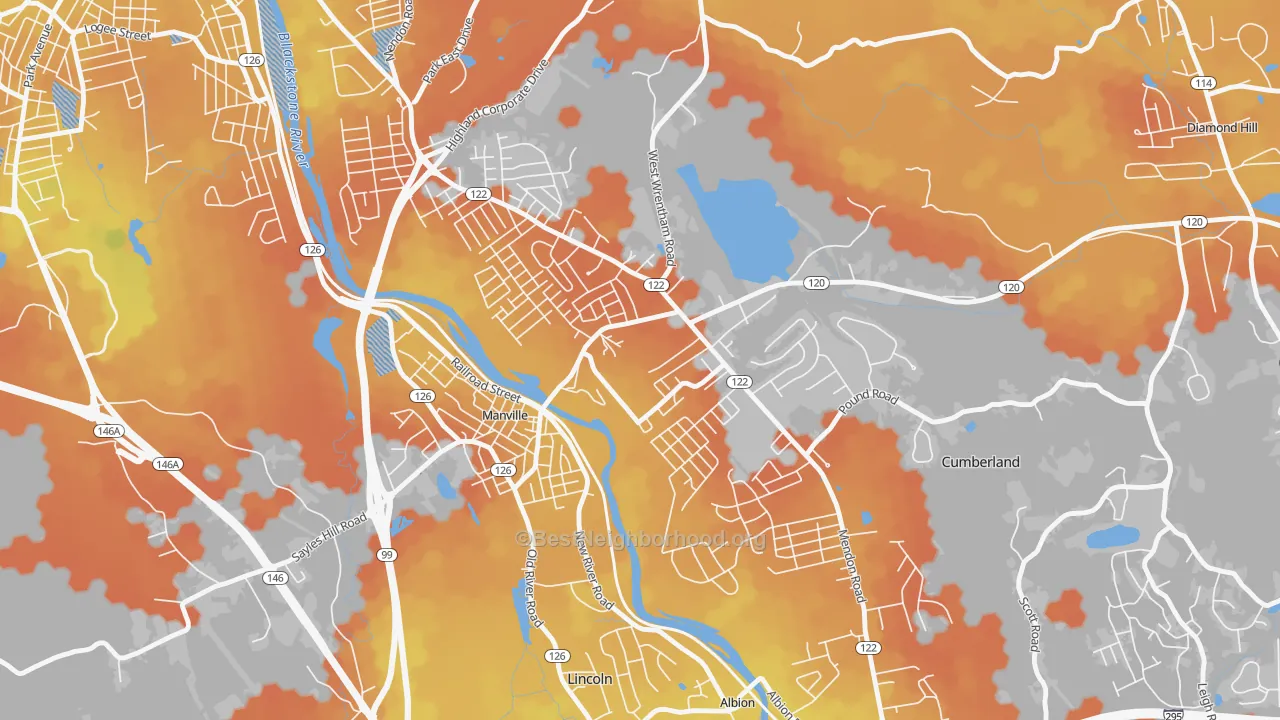 Bike Grade map of Cumberland Hill, RI