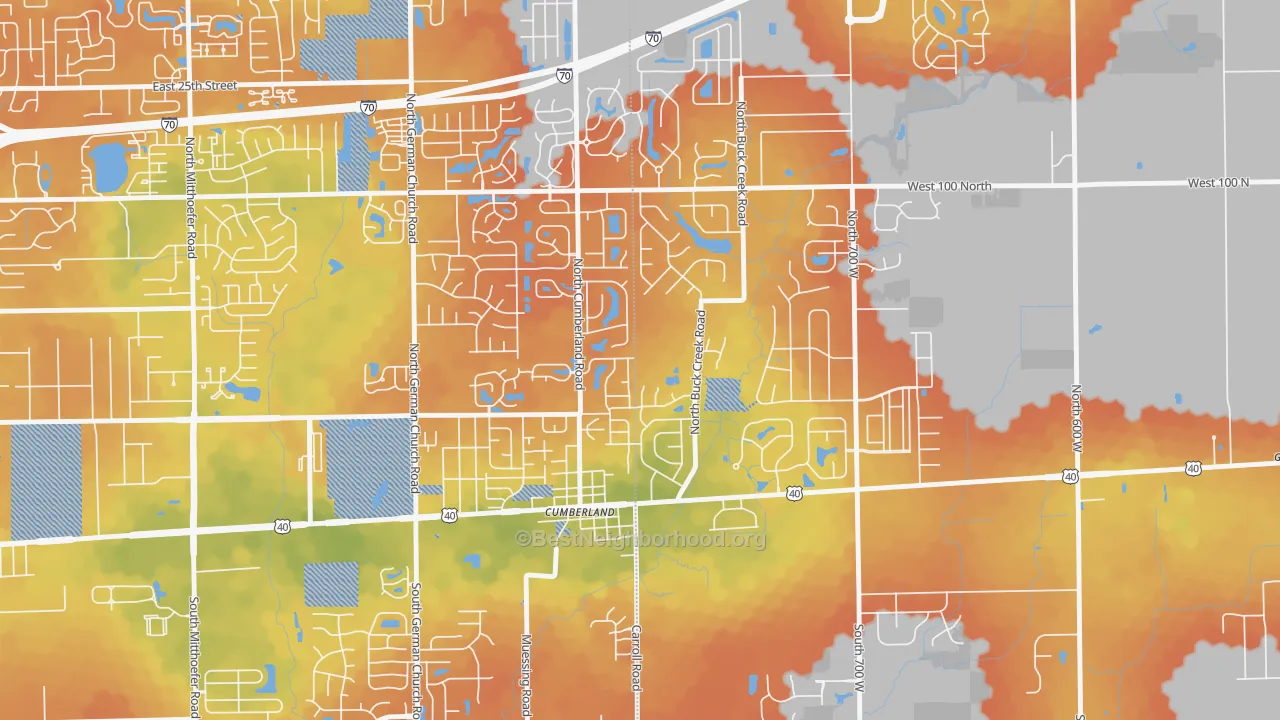 Bike Grade map of Cumberland, IN