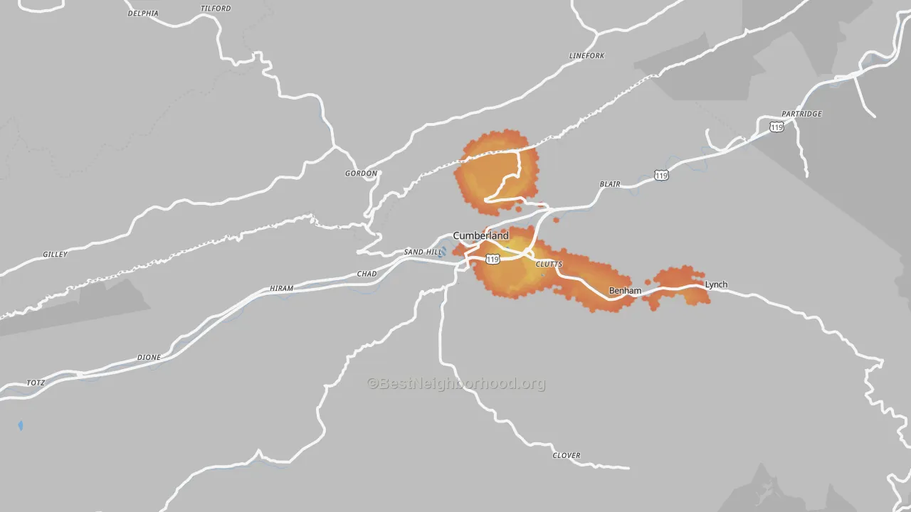 Bike Grade map of Cumberland, KY
