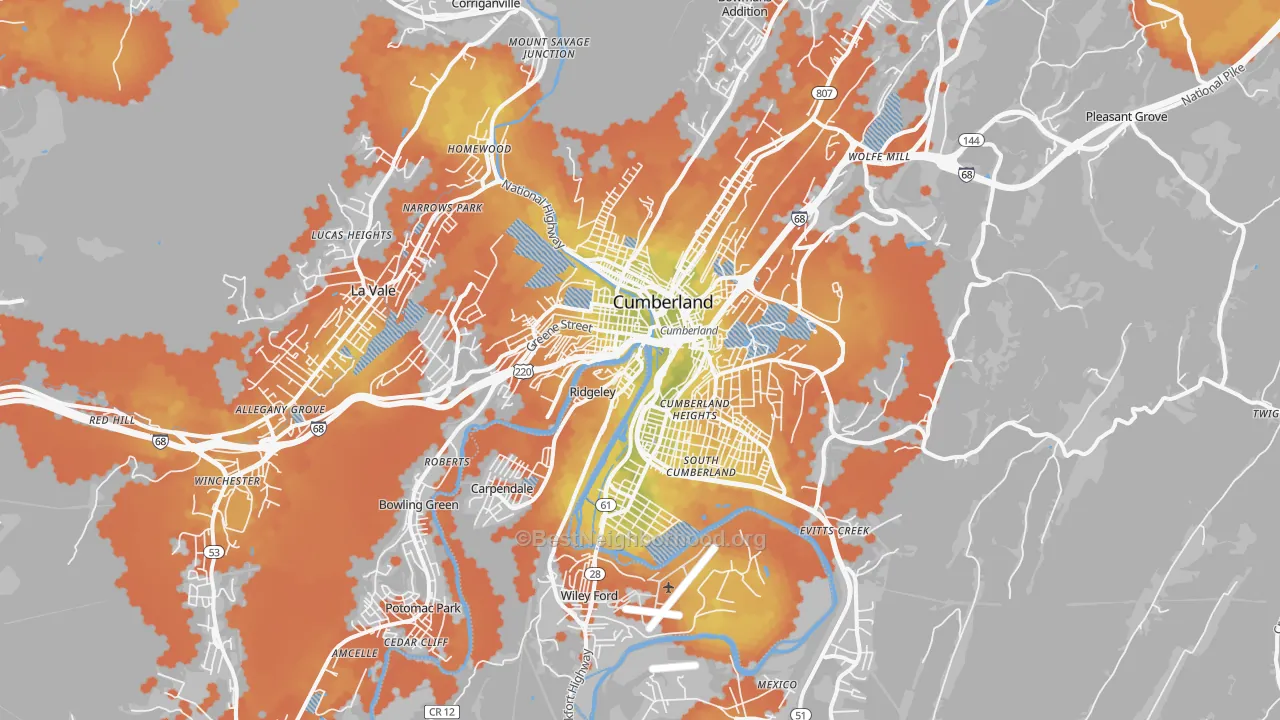 Bike Grade map of Cumberland, MD