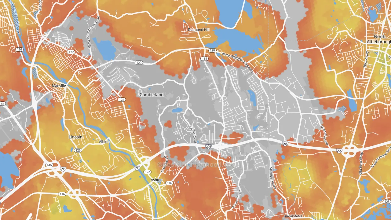 Bike Grade map of Cumberland, RI