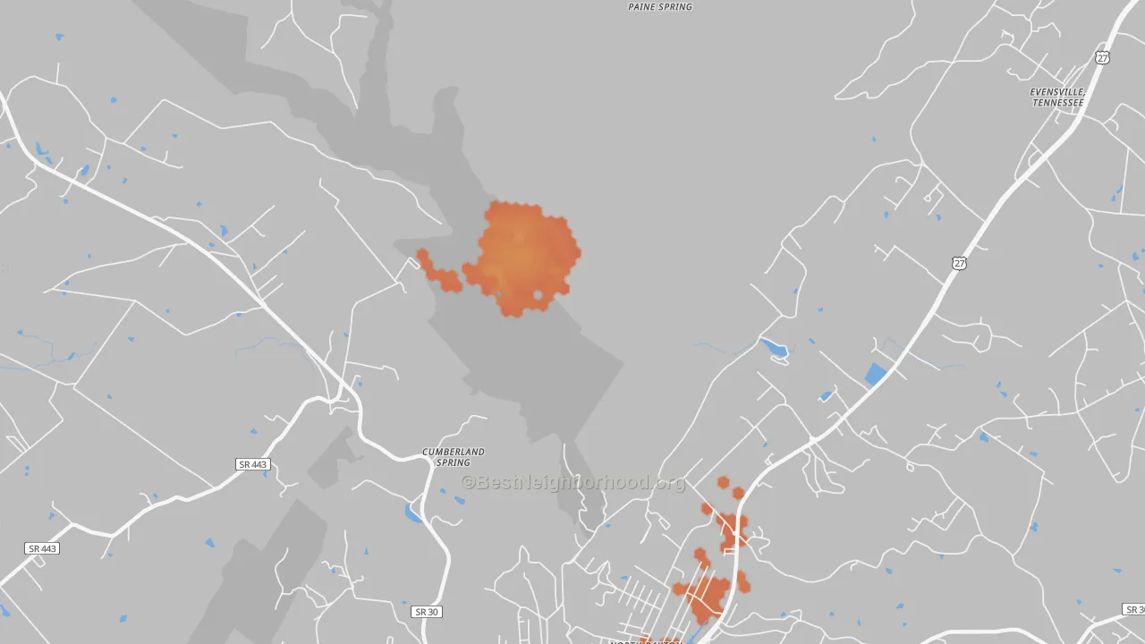 Bike Grade map of Cumberland Springs, TN