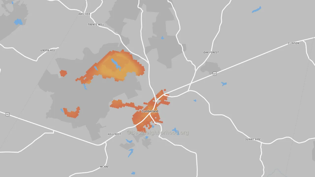 Bike Grade map of Cumberland, VA