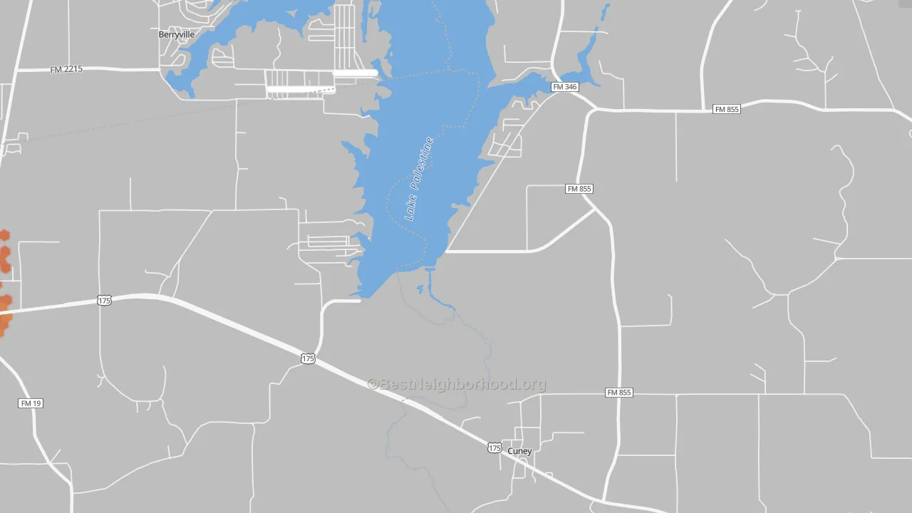 Bike Grade map of Cuney, TX