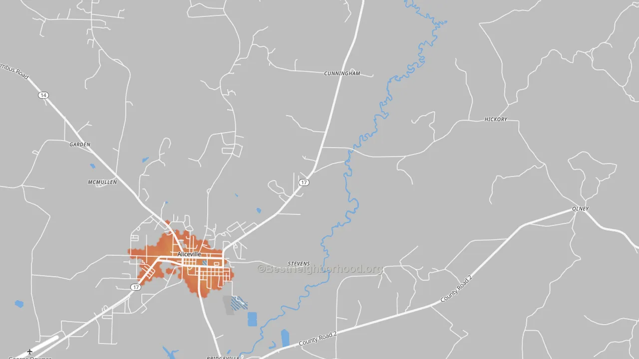 Bike Grade map of Cunningham, AL