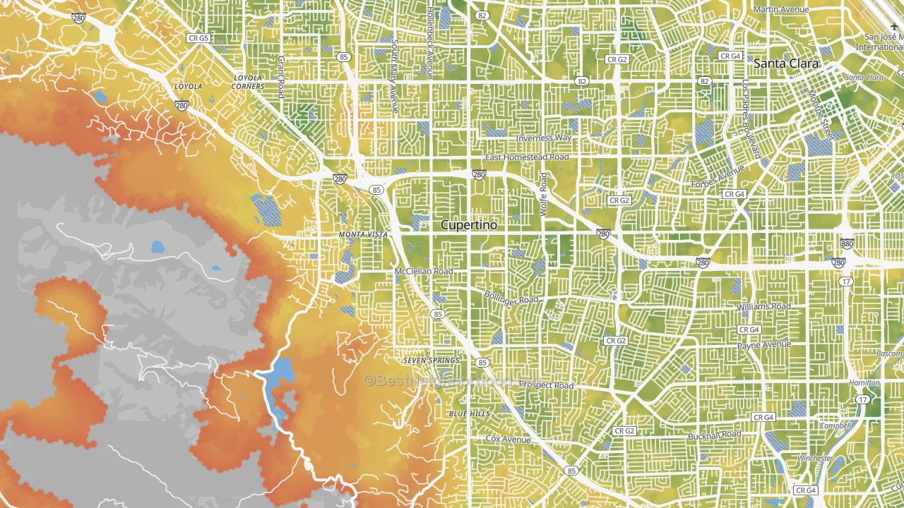 Bike Grade map of Cupertino, CA