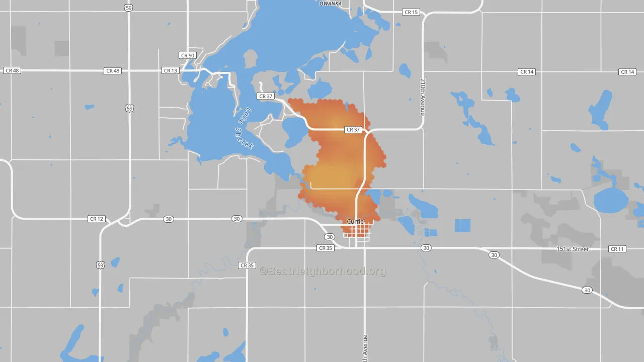 Bike Grade map of Currie, MN