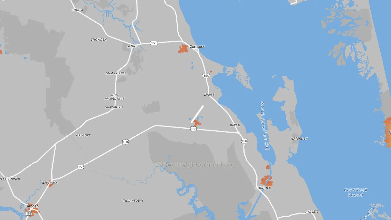 Bike Grade map of Currituck County, NC