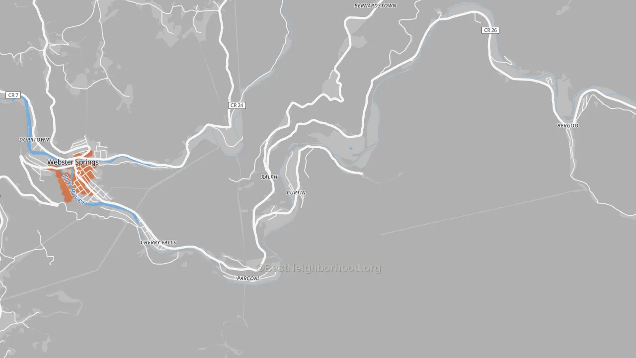 Bike Grade map of Curtin, WV