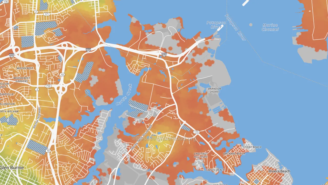 Bike Grade map of Curtis Bay, MD