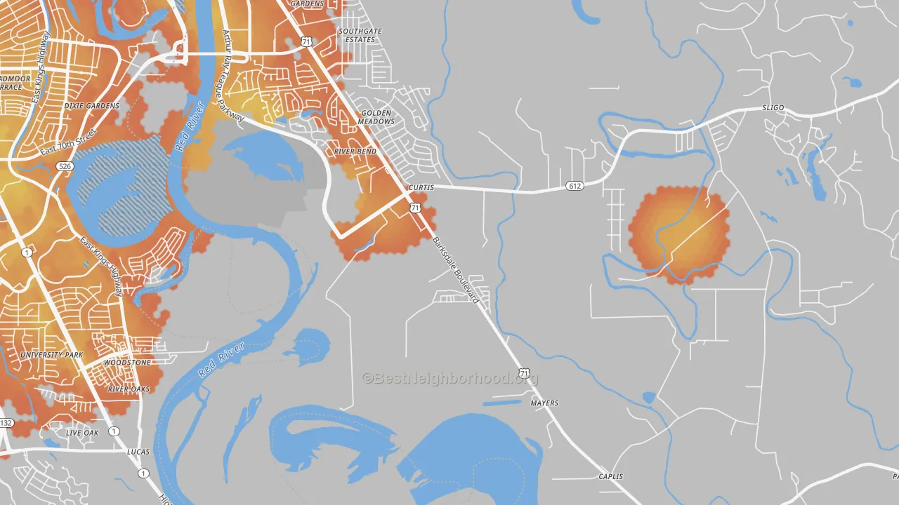 Bike Grade map of Curtis, LA
