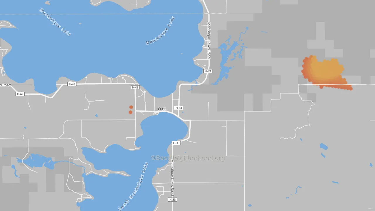 Bike Grade map of Curtis, MI