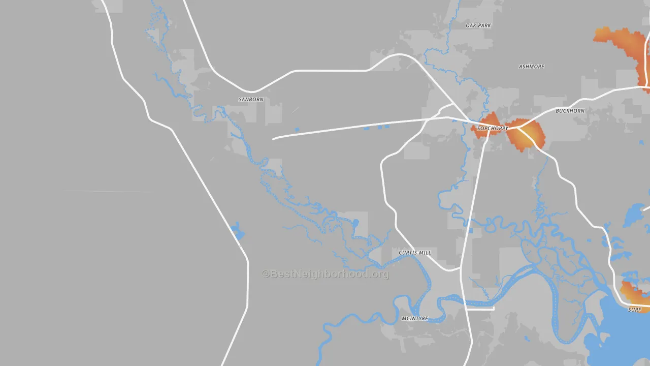Bike Grade map of Curtis Mill, FL