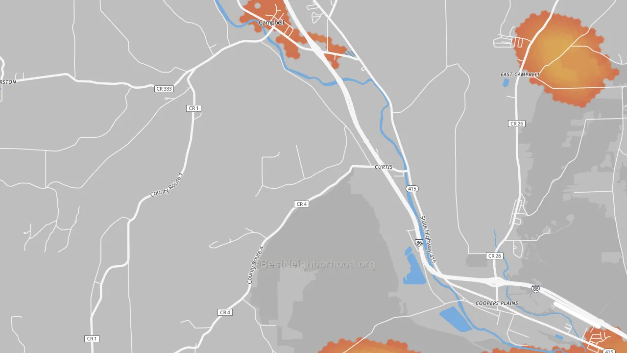 Bike Grade map of Curtis, NY