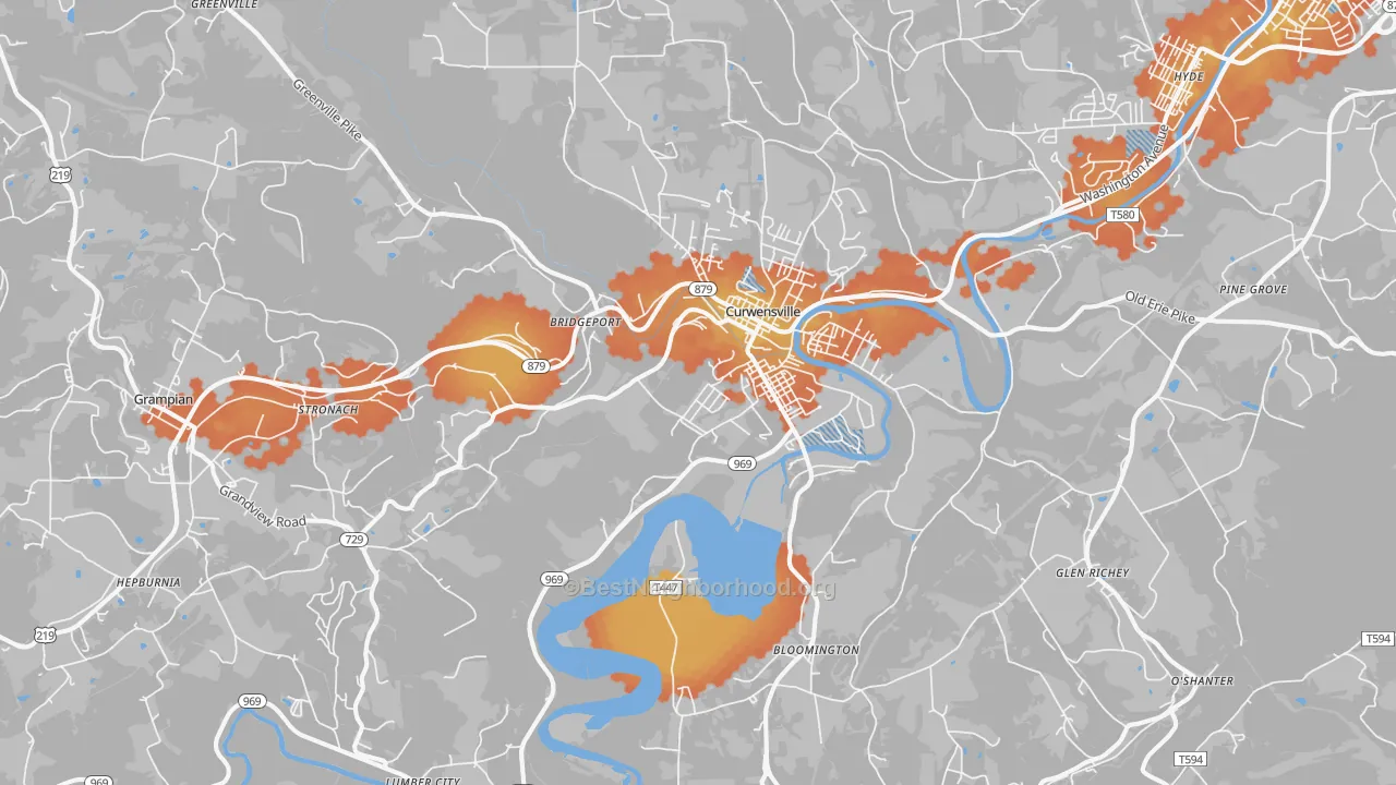 Bike Grade map of Curwensville, PA